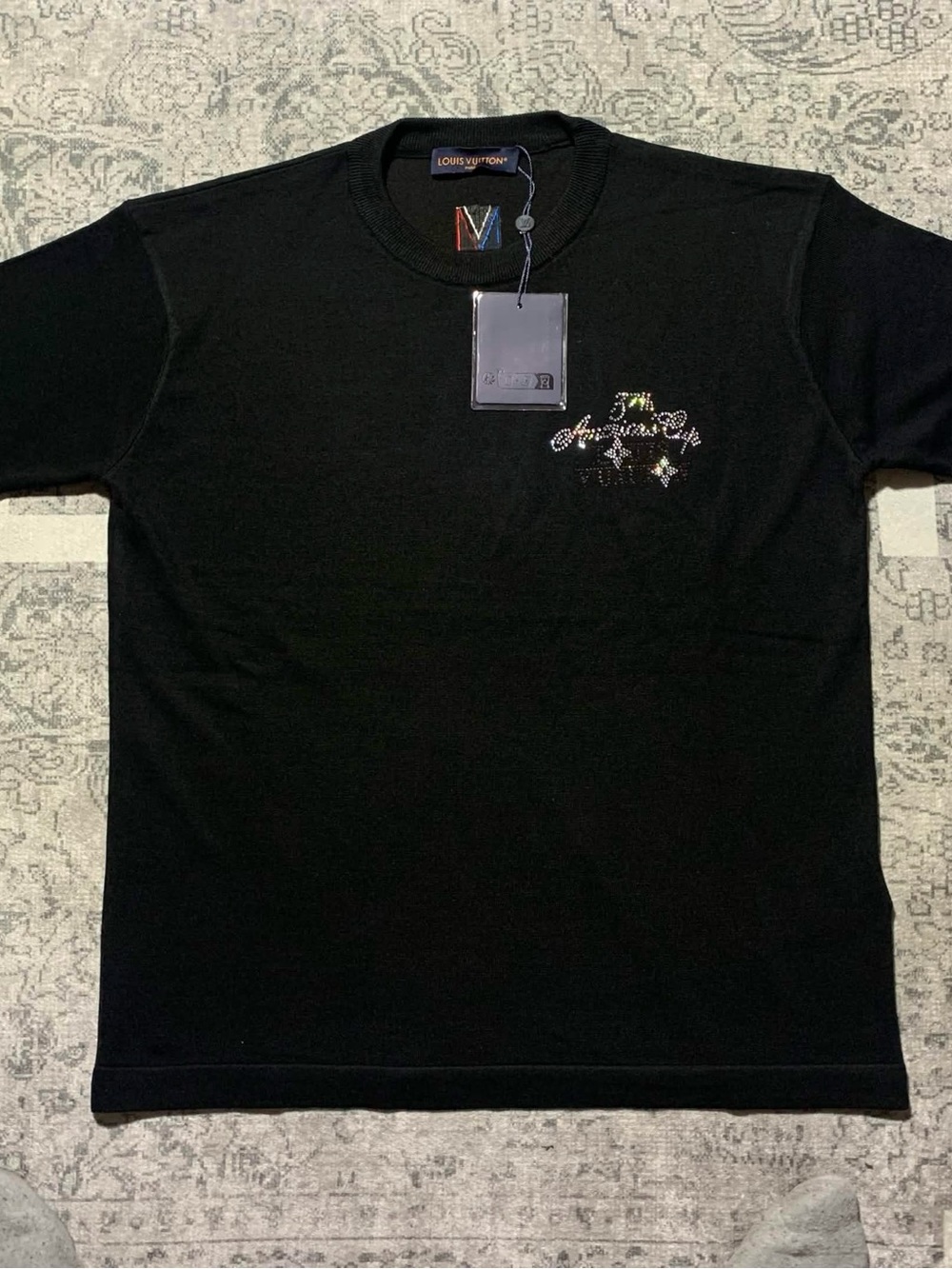 Louis Vuitton Men’s Black Rhinestone T-Shirt Size M